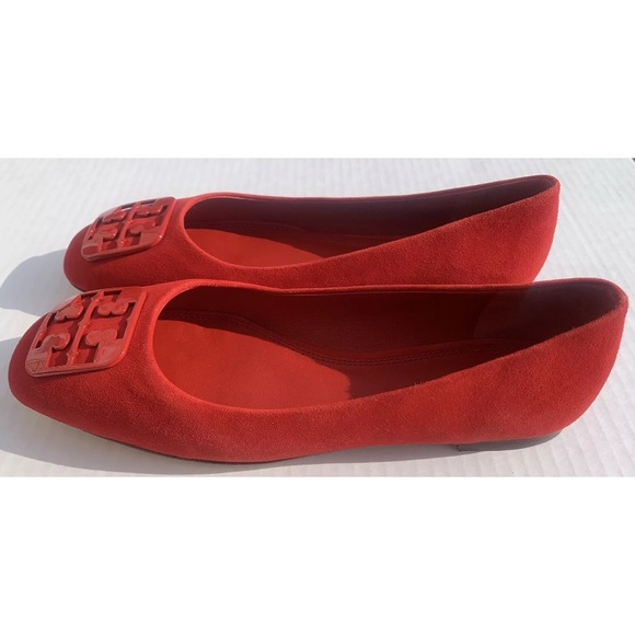 Tory Burch Size 6 Red Georgia Flat Suede Ballet Shoes - Picture 5 of 8